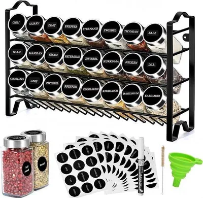 Produktbild von Famanu Kräuterregal 24 Töpfe - 3-stufiges Kräuterregal - 60 Trichterhaken - Hängender Kräuterregal Organizer