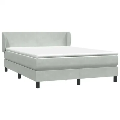 Imagen del producto de Cama con somier y colchón, color gris claro, 160x210 cm, tapizada en terciopelo