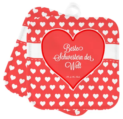 Produktbild von Mr. & Mrs. Panda Topfuntersetzer Schwestern - Geschenk, Geschwister, Tochter, Ofenlappen, Topflappen, topfhalter, Set, Topflappenset, Beste, Schwesterherz