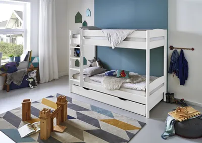 Produktbild von Etagenbett Michelle 90x200 cm Buche Weiß lackiert mit Schublade