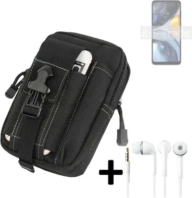 Produktbild von K-S-Trade Gürteltache + Kopfhörer kompatibel mit Motorola Moto G22 Gürtel Tasche Holster Schutz Hülle Handy Hülle  schwarz inkl. Extrafächer