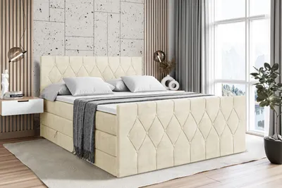 Produktbild von ALTDECOR Boxspringbett mit Matratze und Lattenrost  - VELANTO KING  - 160x200 cm  - Beige Monolith - Topper, Fußteil, Polsterbett mit Bettkasten, Bett mit Stauraum H3 - und H4 - Matratze, Doppelbett, Springboxbett