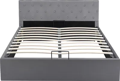 Produktbild von Merax Hydraulisches Boxspringbett 140x200cm mit Bettkasten, Samt Polsterbett mit Lattenrost und Stauraum, Stauraumbett Funktionsbett Doppelbett, Grau