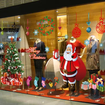 Produktbild von DIY Weihnachtsfensteraufkleber, Kranz, Schneeflocken, Weihnachtsmann, Weihnachtsbaum, Wandfensteraufkleber, Türwandaufkleber, statische Aufkleber für Schaufenster, Winterparty-Dekorationen