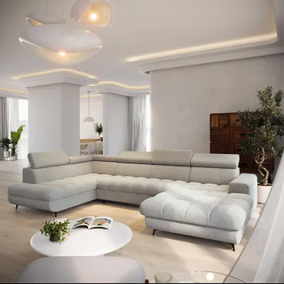 Produktbild von Masseno Ecksofa CORENO mit Schlaffunktion L-Form, Sofa mit Bettkasten, Wohnzimmersofa, Couch, Soffa, Bettsofa, Couchgarnitur- Hellgrau, QUELLE 83