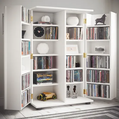 Produktbild von VCM Holz CD DVD Stand Regal/Schrank | platzsparender CD Schrank mit 2 abschließbaren Türen für 600 CDs oder 260 DVDs oder 144-Videos | Maße: H. 93 x B. 60 x T. 31 cm | 20 variable Einlegeböden – Engalo XL