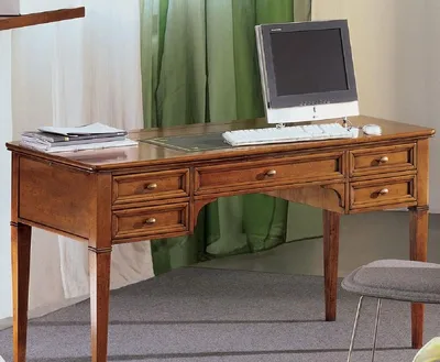 Produktbild von Casa Padrino Luxus Jugendstil Schreibtisch Braun / Antik Messingfarben / Grün / Gold 140 x 70 x H. 80 cm - Massivholz Bürotisch mit 5 Schubladen - Barock & Jugendstil Büromöbel - Luxus Qualität