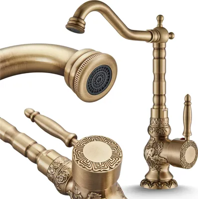 Produktbild von Waschbeck armatur, Wasserhahn Bad Antique, Messing, Hochdruck, mit Regulierung von Wasserfluss und Wassertemperatur