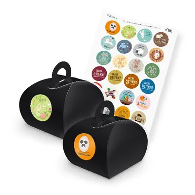 Produktbild von itenga SET Ostern Mix (Motiv 58) 24x Geschenkschachtel mit Griff schwarz + Stick