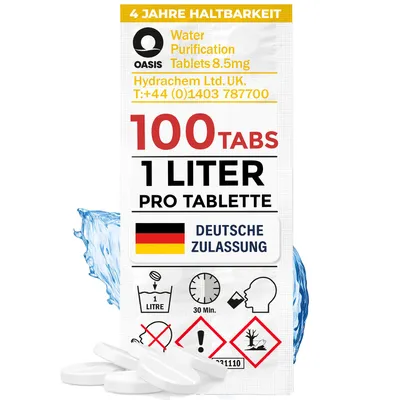 Produktbild von Wicked Chili 100 Stück 1 Liter Wassertabletten zur Trinkwasser Entkeimung, Wasseraufbereitung Entkeimungsmittel, Wasserentkeimung & Trinkwasseraufbereitung, Reiseapotheke Notfall Travel Ausrüstung