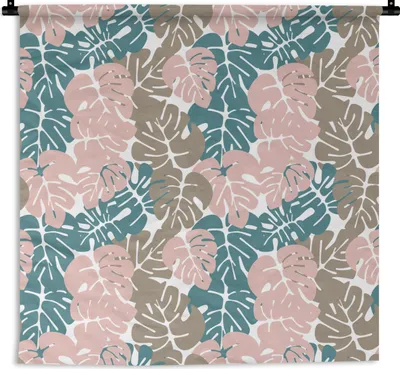 Produktbild von MuchoWow® Wandteppich Wandbehang Monstera - Dschungel - Muster - Pastell - Blätter 150x150 cm Tapisserie Dekoration Wandtuch - Wohnaccessoires - Modernes