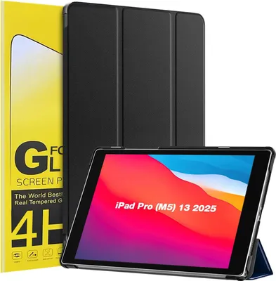 Produktbild von Schutzhülle + 2x 4H Displayfolie für Apple iPad Pro 8. Gen (M5) 2025 13 Zoll Cover Case Schutz Tablet Farbe: Schwarz
