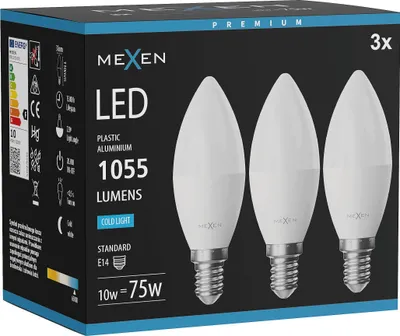 Produktbild von Mexen Nova 3x LED-Lampe E14, C37, 10W, Kalt - 6500K, 1055 lm - L102-E14-1065-01x03