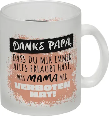 Produktbild von Danke Papa, ... Glas Tasse in orange mit Spruch für den Vatertag