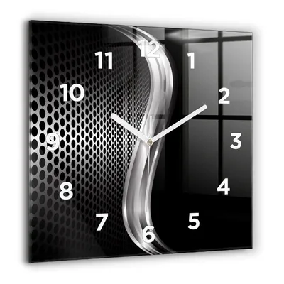 Obrázok produktu pre Wallfluent Hodiny - Sklenené Nástenné Hodiny - Tichý Quartz Strojček - Nástenná Dekorácia Spálňa Kuchyň - Biele Ruky - 60x60 cm - Abstrakcia čierneho kovu