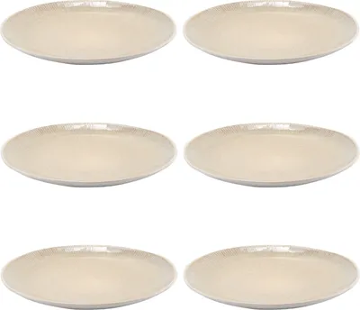 Produktbild von Dessertteller - Ø 22 cm - Beige - Weiß - Steingut - mit Reliefprägung - 6er Set