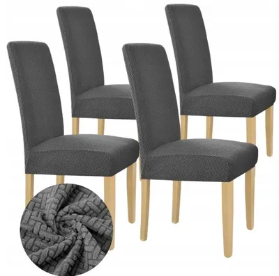 Produktbild von Stuhlhussen 4 Stück - Dunkelgrau Jacquard - Universeller Stuhlbezug - Passend für Henriksdal - Waschbar