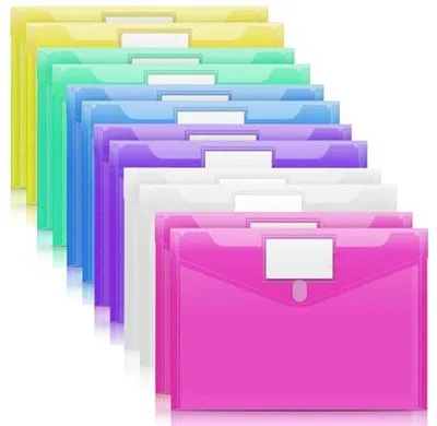 Immagine prodotto di Raccoglitore A4 a 12 scomparti in PVC trasparente in 6 colori, con chiusura a clip ed etichetta