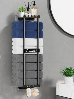 Produktbild von Handtuchaufbewahrung für das Badezimmer mit oberem Regal und 6 Haken