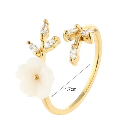 Produktbild von Fingerring, Baumzweig, Blume, Strasssteine, Schmuck, leichter, heller Glanzring für Verlobung-Golden