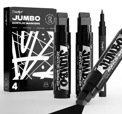 Produktbild von Acrylstifte Jumbo-Postermarker Schwarz 4er Set 15mm & 0,7mm Spitze für Stein, Stoff, Glas, Metall, Holz