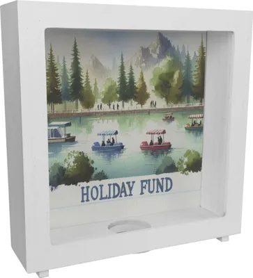 Produktbild von Urlaub am See Urlaubskasse Rahmen Spardose aus Holz mit Spruch Holiday Fund