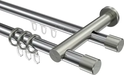 Produktbild von Interdeco Rundrohr-Innenlaufstange / Gardinenstange (Kombination) Chrom / Edelstahl-Optik, Typ Platon Santo (Kappe), 20 mm Ø 2-läufig, 180 cm