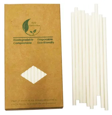 Productafbeelding van Papieren rietjes, wit, 100 stuks, 197 mm x 0,6 cm, biologisch afbreekbaar en recyclebaar