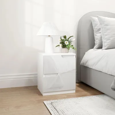 Image de Table de chevet/commode - Avec tiroirs - Moderne minimaliste - Façade brillante - 40 × 40 × 48 cm - Blanc
