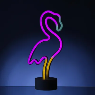Produktbild von LED NEON Figur FLAMINGO - Neonlicht - H: 30cm - Batterie oder USB Betrieb - stehend - pink/gelb