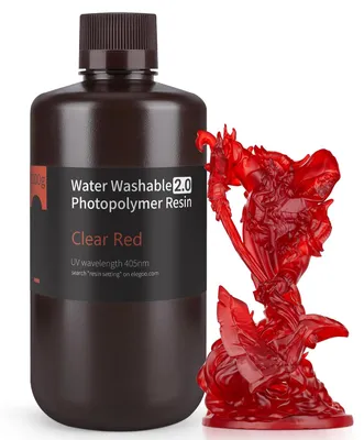 Produktbild von ELEGOO Upgraded 405nm Wasser Waschbares Resin 2.0, Klar Rot 1000g – Klar Rot 2.0