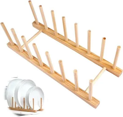 Produktbild von Famanu Holz-Abtropfgestell mit 7 Fächern für Schneidebretter, Teller und Tassen