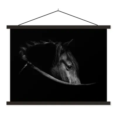 Produktbild von MuchoWow® Textilposter Pferde - Porträt - Schwarz - Tiere 120x90 cm mit schwarzem Rahmen - Aufhänger für Poster
