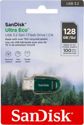 Obrázok produktu pre SanDisk Ultra Eco, 128 GB, USB Typ-A, 3.2 Gen 1 (3.1 Gen 1), 100 MB/s, Kábel, Zelená