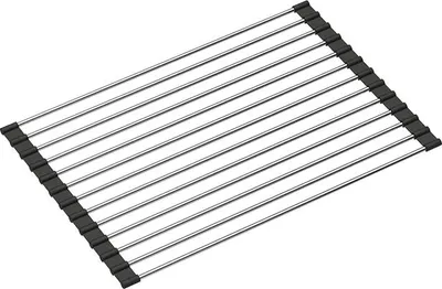 Obrázok produktu pre QUADRON podložka pod drez zo silikónu a ocele | rozmer 38 x 25 cm, farba: čierna | MULTIFUNKČNÁ teplotne odolná | QMAT do kuchyne