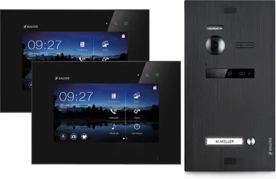 Produktbild von Video Türsprechanlage für 1 Familienhaus, 2x Monitore, Balter EVO Schwarz