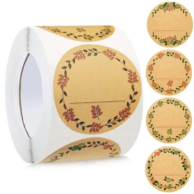 Produktbild von Selbstklebende Etiketten – 500 Stück – Kraftpapier – Rund – 5 cm Durchmesser – Mit floralen Mustern