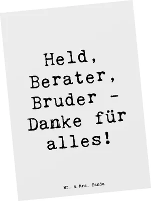 Produktbild von Mr. & Mrs. Panda bildkarte Spruch Held Bruder - Weiß - Geschenk, Ansichtskarten, Danke, Wertschätzungsgeschenk, Postkarten, Aufmerksamkeit, Dankbarkeit, Bedanken, sagen