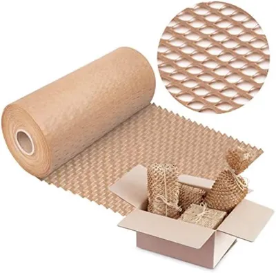 Produktbild von PolkaHome® Verpackungspapier Rolle 20 cm x 50 m – Braunes Kraftpapier, Wabenpapier 70 g/m², ökologisch