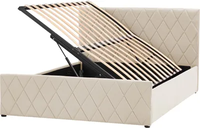 Zdjęcie produktu dla BELIANI Łóżko z pojemnikiem beżowe welurowe 140 x 200 cm rama ze stelażem pikowane wezgłowie