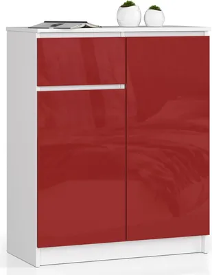 Produktbild von Akord Kommode 2-Türig 1 Schublade Hochglanz Weiß-Rot 80X40X99 Cm