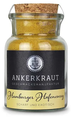 Zdjęcie produktu dla Ankerkraut Hamburger Hafencurry, Przyprawy w proszku, Ziele angielskie, Kminek, Kardamon, Goździki, Nasiona kolendry, Kozieradka, Imbir, Gałka..., Środek konserwujący, 60 g, Słoik, 1 szt.