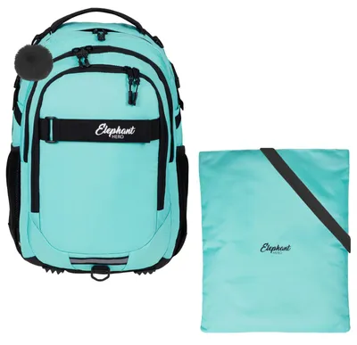 Produktbild von Schulrucksack Mädchen 2 Teile Set Elephant Hero Signature Schultasche Rucksack mit Turnbeutel 13805 Solid Türkis Schwarz +rt