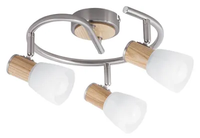 Productafbeelding van Rabalux 6488 Plafondlamp met 3 spots, model Gavin, fitting E14, hout, zilver-wit, rond, Scandinavisch design, diameter 250mm