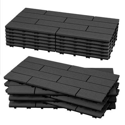 Produktbild von Vigevee WPC Terrassenfliesen 6 m², 30 x 60 cm 36 Stücke, Terrassendielen mit 10 Latten in Holzoptik, für Garten Balkon Bodenbelag mit Drainage und Klicksystem, Anthrazit