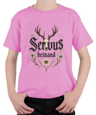 Produktbild von Servus beinand Hirsch Geweih Edelweiss Bayern Lederhose Dirndl Kinder T-Shirt, Pink, 128