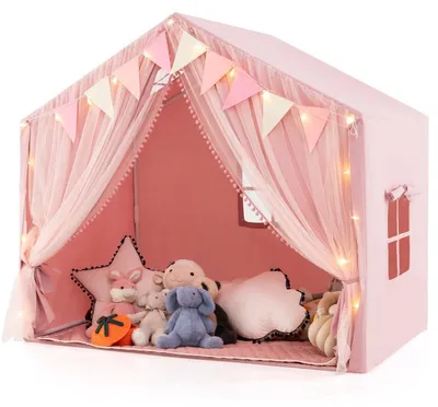 Produktbild von Kinderspielzelt mit Vorhängen, Sternenlichtern, Rosa, Groß