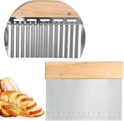 Productafbeelding van Deegschraper 2 stuks, 15 cm, roestvrij staal, houten handvat, voor brood