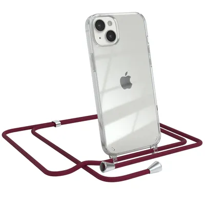 Produktbild von EAZY CASE Handykette kompatibel mit Apple iPhone 14 Plus, Handyhülle mit Umhängeband, Handykordel, Schutzhülle Clear, Band in Rot