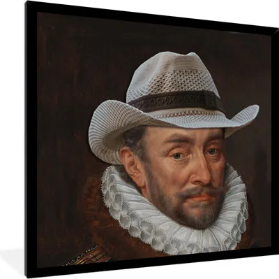 Produktbild von MuchoWow® MuchoWow® Gerahmtes Poster Wilhelm von Oranien - Kunst - Hut 40x40 cm - Poster mit zchwarzem Bilderrahmen - Mit Rahmen - Wanddekoration Schlafzimmer